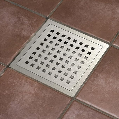 6 Inch Square Shower Floor Drain, Brushed Nickel High Flow Shower Drain Kit with Flange with Hair Filter, Removable Grate Cover, Stainless Steel, Abs Fixing Tray, CUPC Certified(Brushed Nickel)