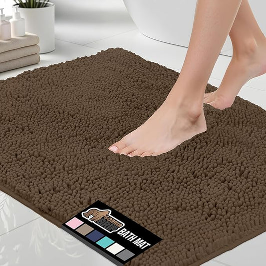 GORILLA GRIP Bath Rug Mat 36x24, Thick Soft Absorbent Chenille, Quick Dry Microfiber Mats, Rubber Backing Washable Shower Floor Rugs, Bathmat Runner, US Designed Bathroom Home Decor Accessories Brown