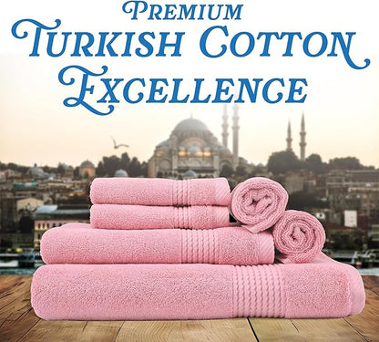 EastNBlue Lara Premium Bath Towel Set 6 Piece - Soft & Highly Absorbent Bathroom Towel Set, 100% Luxury Turkish Cotton, Flannel Bath Towels, 1 Bath Towel, 1 Hand Towel, 4 Washcloths - Rose