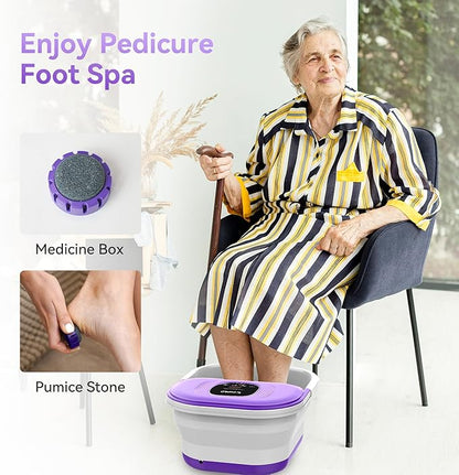 Foot Spa Bath Massager with Heat, Collapsible Foot Massager Spa Soaking Tub with Bubbles, Red Light, Pumice Stone, Shiatsu Massage Rollers, Pedicure Foot Spa for Relaxation, Gifts(Purple)