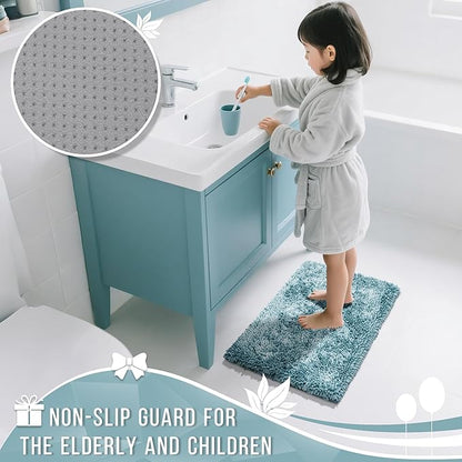 Yimobra Long Bathroom Rugs Runner 55x24 Inch, Extra Thick Soft Absorbent Chenille Bath Mat, Non Slip Machine Washable, Quick Dry Bath Rugs for Bathroom Floor, Tub and Shower, Greyish Blue