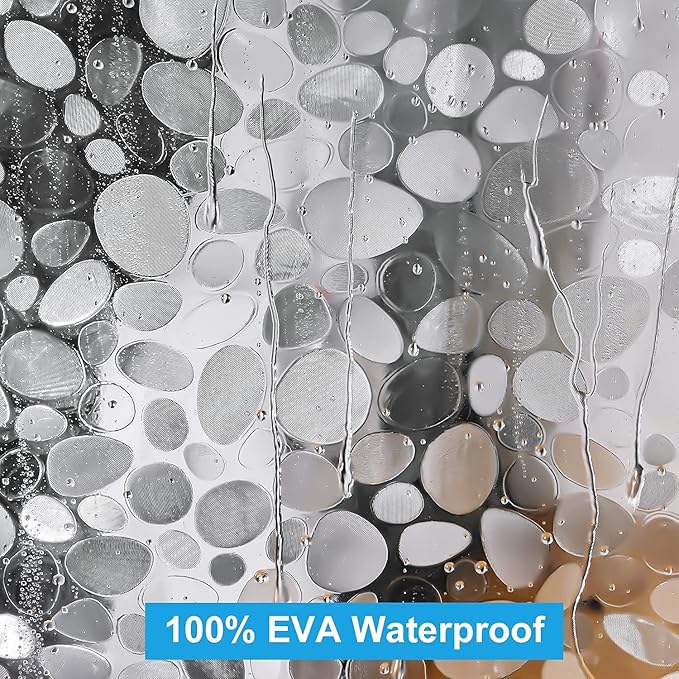UFRIDAY Clear Shower Curtain Liner 72 x 72 inch,EVA 3D Cobblestone Weighted Plastic Bathroom Shower Curtain Liner with 3 Big Magnets,Transparent.