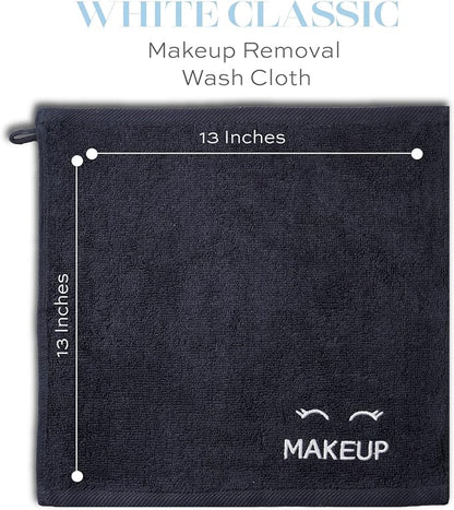 White Classic Bleach Safe Black Makeup Washcloths for Face Cleansing, 12 Pack - Super Soft Luxury Cotton Black Makeup Towels, Highly Absorbent and Quick Dry, All Makeup Remover Cloth | 13 x 13
