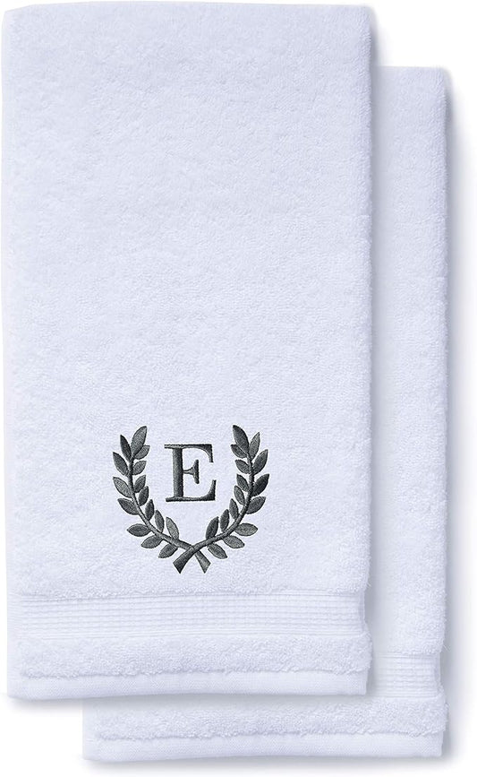 Decorative and Monogrammed Hand Towels for Bathroom Kitchen Makeup | Personalized Gift for Wedding-Bridal | Roman Font Custom Luxury Turkish Towel | Spa Collection, Oversized, 16 X 30 Inch, Set of 2