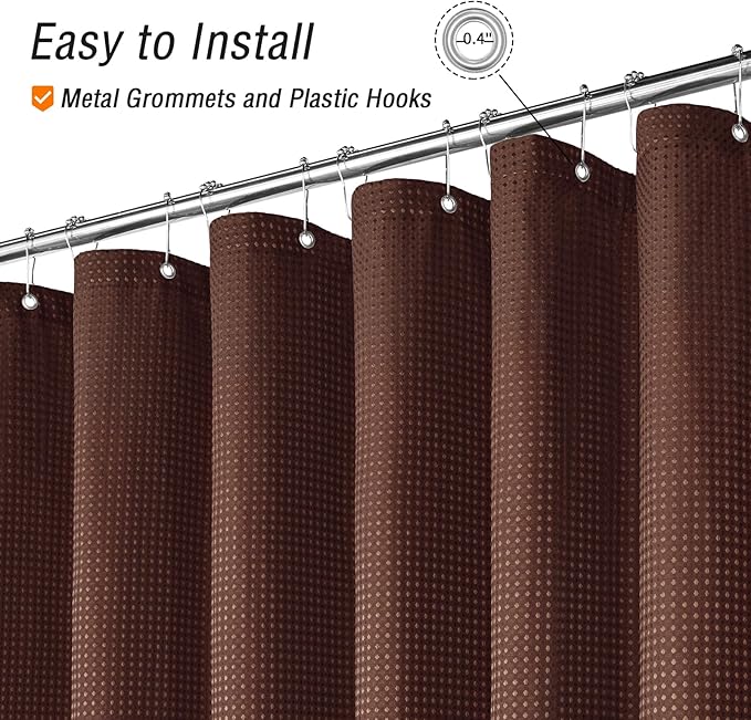 Gibelle Extra Long Shower Curtain 72 x 84, Tall Waffle Weave Textured Fabric Shower Curtain for Bathroom, Water Repellent, Machine Washable, Brown