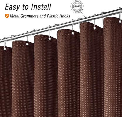 Gibelle Extra Long Shower Curtain 72 x 84, Tall Waffle Weave Textured Fabric Shower Curtain for Bathroom, Water Repellent, Machine Washable, Brown