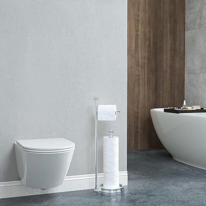 Toilet Paper Holder for Bathroom, Heavy Weighted Metal Free Standing Toilet Paper Holder Stand with Crystal Ball, Toilet Paper Roll Stand for Bathroom Accessories