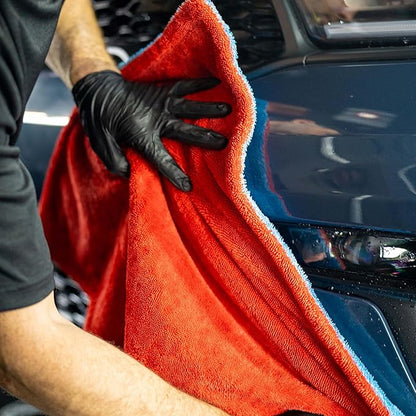 Autofiber Dreadnought Max Triple Layer Microfiber Car Drying Towel, Twist Pile, 1400GSM - Pack of 1, Blue/Red (30 inch x 40 inch)