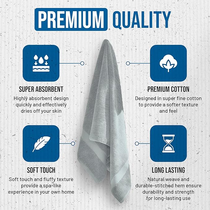 TOWELTIQUE- Organic Cotton Luxury Bath Towels Pack of 4 GOTS & Oeko- TEX Certified | Premium Soft, Absorbent & Quick-Drying Towels for Bathroom, Gym, Spa & Hotel Use – Light Gray