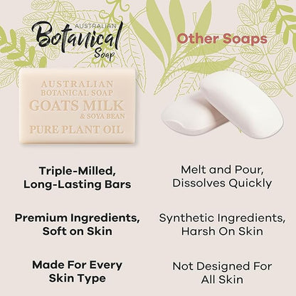Australian Botanical Soap, Classic Goat Milk and Goat's Milk with Raspberry, 6.6 OZ, Triple Milled Bars made with Enriched with Organic Shea Butter, Pack of 8