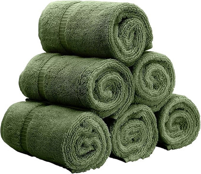 Luxury Hotel & Spa Collection, Quick Dry 100% Turkish Cotton 700 GSM, Eco Friendly Towel, for Bathroom, Gymand Kitchen Dobby Border Soft Hand Towel Set 16 X 30, Moss, Hand Towels - Set of 6