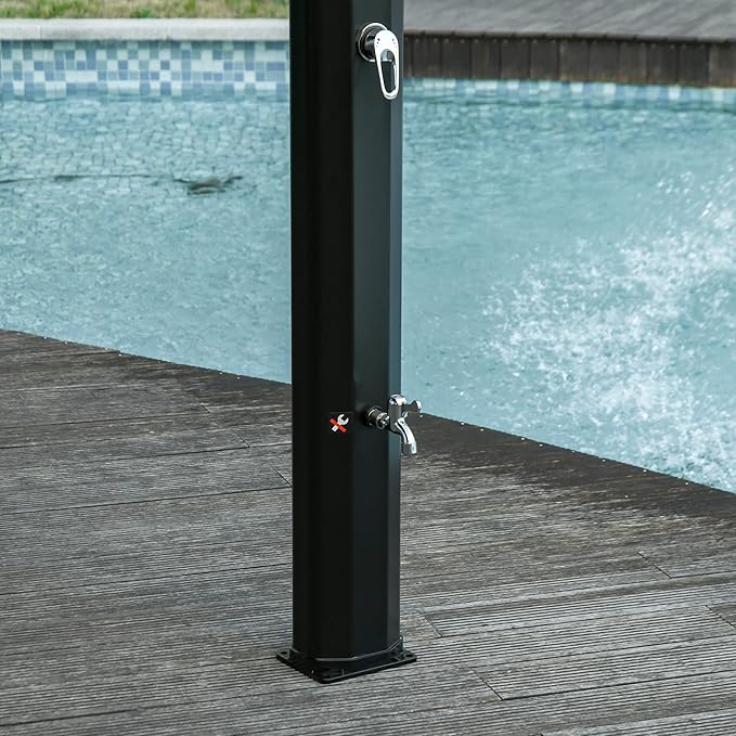 Outdoor Pool Shower Solar Heated, 9.3 Gallon Garden Pool Shower w/ 360° Swivel Shower Head and Foot Shower Tap, for Outdoor Backyard Poolside Beach Pool Spa