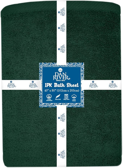DAN RIVER Pack of 1 Bath Sheet 40x80 Inches, Oversized Bath Towels Extra Large, Organic Cotton Towels for Bathroom - Hunter Green