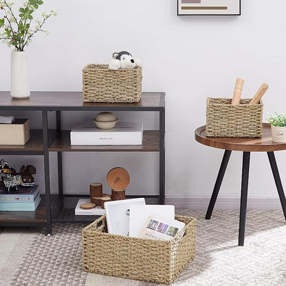 Vagusicc Wicker Basket, Seagrass Wicker Storage Basket with Built-in Handles, Baskets for Organizing, 15'' Large Storage Baskets for Shelves with Liner bathroom organizer (3-Pack Seagrass Baskets Set)