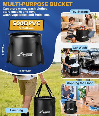 2026 Upgraded Portable Shower for Camping with Heater, Rechargeable Camping Shower with Intelligent LED Display, 5 Gal Foldable Bucket, 4 Spray Modes, Portable Shower for Travel, Pet Bath, Car Washing
