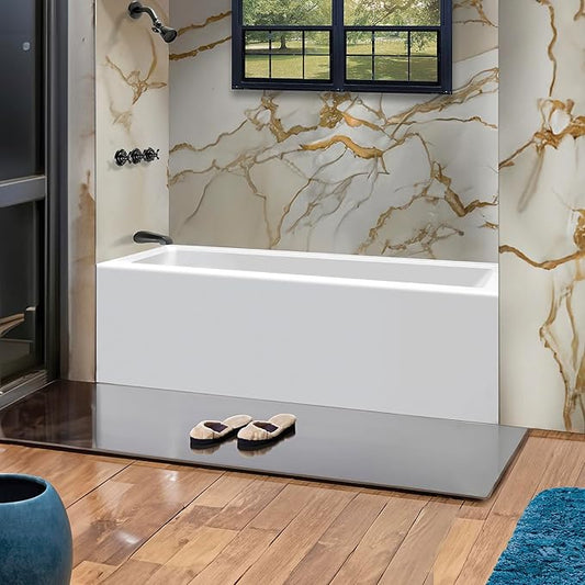 Fine Fixtures Acrylic, Fiberglass Alcove Soaking Bathtub with Integral Apron Front - Drain Included (72" x 36", Left Hand, White)
