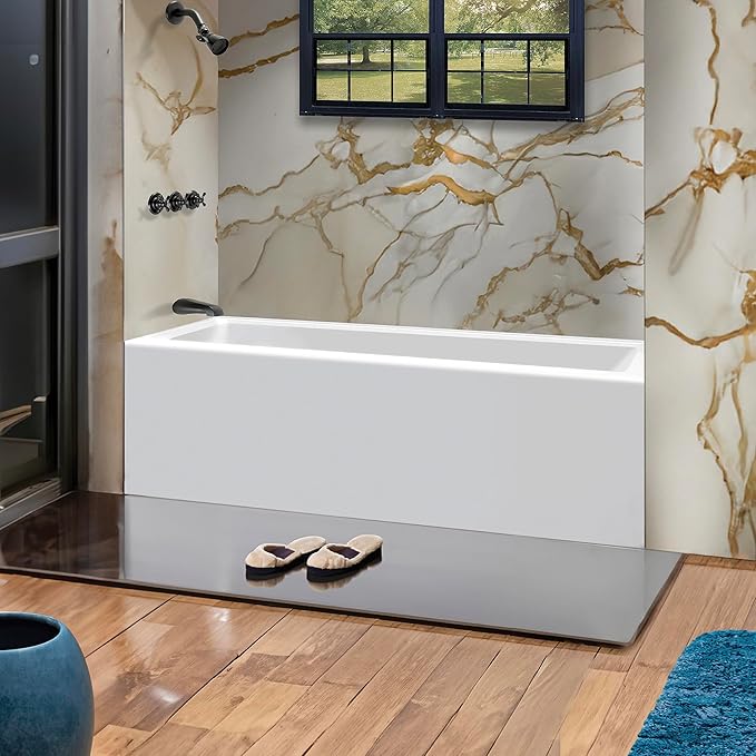 Fine Fixtures Acrylic, Fiberglass Alcove Soaking Bathtub with Integral Apron Front - Drain Included (60" x 36", Left Hand, White)