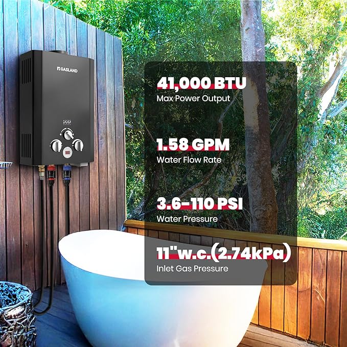 GASLAND BE158B CSA Certified Portable Tankless Water Heater – Features Digital Display & Multi-Protection, 1.58 GPM Propane Hot Water for Outdoor & Mobile Use – Black