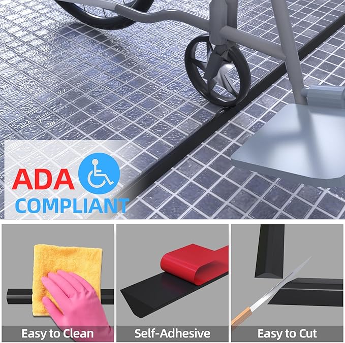 Duzzy 67 Inch Collapsible Shower Water Dam, Shower Threshold Water Stopper Barrier and Retention System and Keeps Water Inside Threshold Dry and Wet Separation, Suitable for Bathroom & Kitchen