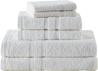 Clorox Bleach Friendly Towel Set, Quick Dry 100% Cotton Highly Absorbent Lightweight, 2 Bath, 2 Hand, 2 Washcloth Towels Ideal for Everyday Use (6 Pack, White)