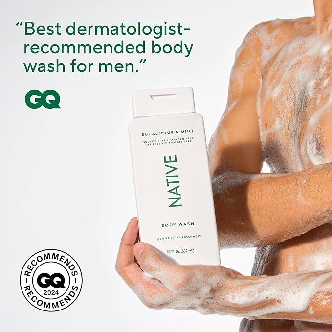 Native Body Wash Contains Naturally Derived Ingredients | For Women & Men, Sulfate, Paraben, & Dye Free Leaving Skin Soft and Hydrated | Eucalyptus & Mint 18 oz