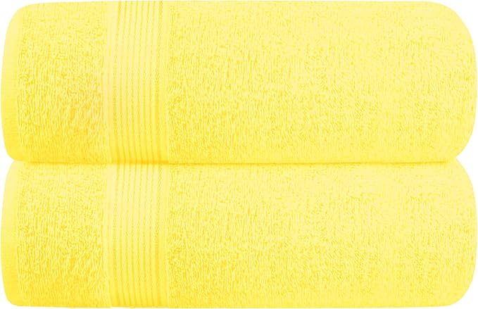 Elvana Home Cotton 2 Pack Oversized Bath Towel Set 28x55 inches, Large Bath Towels, Ultra Absorbant Compact Quickdry & Lightweight Towel, Ideal for Gym Travel Camp Pool - Yellow