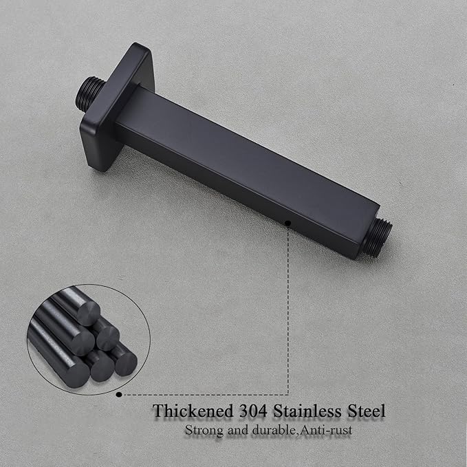 Black Shower Arm with Flange, BSTIIU Ceiling Mount Shower Head Extension Arm, Stainless Steel Square Shower Arm, 4 Inch