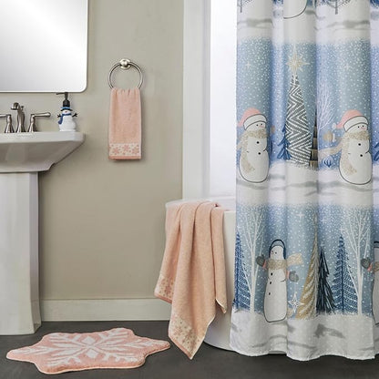 SKL Home Christmas/Winter Heather Snowflake 100% Cotton Premium Bath Towel, 500 GSM, Soft & Absorbent Jacquard, Decorative, Blush Pink