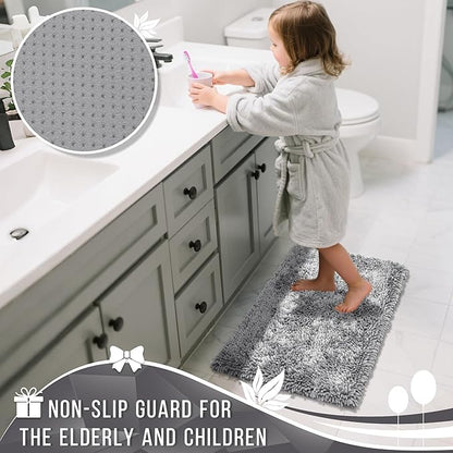 Yimobra Long Bathroom Rugs Runner 55x24 Inch, Extra Thick Soft Absorbent Chenille Bath Mat, Non Slip Machine Washable, Quick Dry Bath Rugs for Bathroom Floor, Tub and Shower, Light Grey