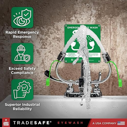 TRADESAFE Faucet Mount Eye Wash Station OSHA Approved - Emergency Eye Wash Station, Eye Wash Station for Sink Faucet, Eye Wash Sign Included, Eyewash Station ANSI Compliant