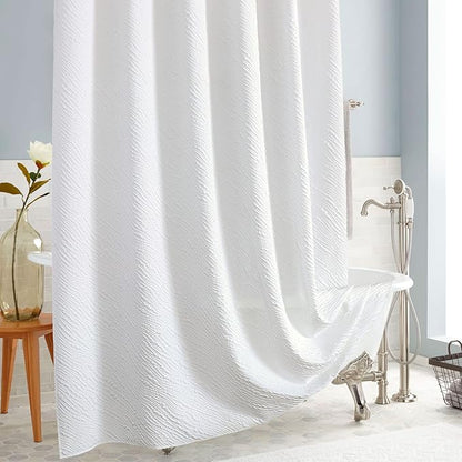 MitoVilla White Fabric Shower Curtain 72 x 78, Farmhouse Long Modern Geometric Cloth Shower Curtain for Bathroom Decor, Luxury Marble Textured, 78 inch Long