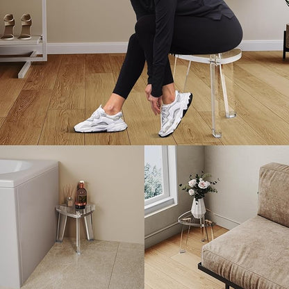 Acrylic Corner Shower Stool for Shaving Legs 11.65" D X 11.94" W X 12.2" H, Heavy Duty Shower Foot Rest, for Inside Shower, Waterproof Non-Slip