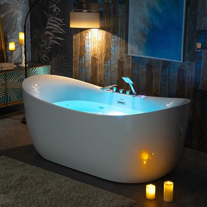WOODBRIDGE 72" x 35-3/8" Whirlpool Water Jetted and Air Bubble Freestanding Heated Soaking Combination Bathtub wirh LED control panel and Faucet, BJ400+F0041CH