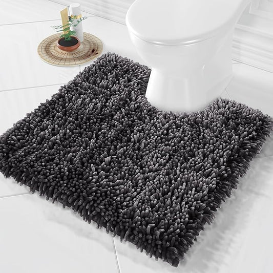 Yimobra Toilet Rugs U Shaped Washable, Extra Thick Soft Absorbent Chenille Contour Bathroom Rugs for Toilet 24x24 Inch, Quick Dry Non Slip Toilet Mat for Bath Floor, Dark Grey