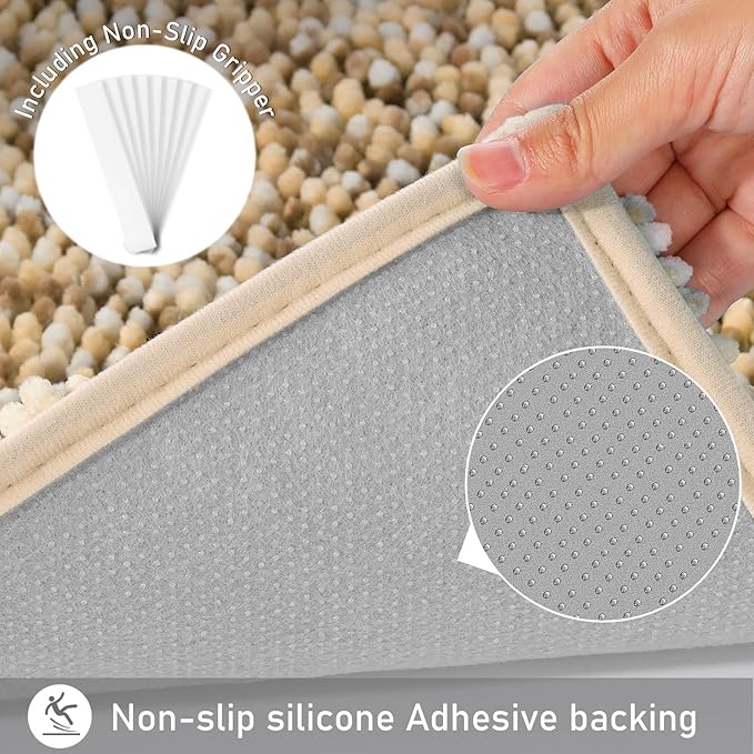 Yimobra Bath Mats for Bathroom Non Slip, 36x24, Extra Soft Chenille Bathroom Rugs, Luxury Fluffy Long Matts for Tub, Plush Shaggy Carpet, Water Absorb, Machine Washable, Beige & Light Coffee