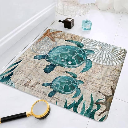 Sea Turtle Square Anti Slip Shower Mats for Inside Shower Accessories, Cute Bath Mats for Bathroom Non Slip Shower Floor Mat Decor Rubber Bathmat With Suction and Drain Holes Machine Washable, 21″X21″