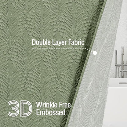Gibelle Sage Green Shower Curtain for Bathroom, 3D Embossed Textured Fabric Shower Curtain, Modern Farmhouse Chic Soft Cloth Shower Curtain Set with Hooks, 72x72