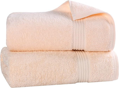 Superior Egyptian Cotton 2-Piece Bath Sheet Towel Set, Oversized Body Towels For Adults And Kids, Large Towel For Bath, Shower, Guest Bathroom, Spa, Gym, Resort, Essentials, Airbnb, Peach