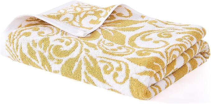Modern Threads Trefoil Filigree 6-Piece 100% Cotton Towel Set – Reversible Yarn Dyed Jacquard – Includes 2 Bath Towels, 2 Hand Towels, 2 Washcloths – Absorbent, Quick Dry, Soft & Durable – Gold