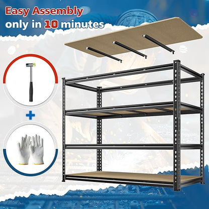 55" W Storage Shelves, 2040LBS Garage Shelving Heavy Duty, 4-Tier Storage Shelving, Adjustable Metal Shelving Unit for Garage, Warehouse, Pantry, Kitchen, 55" W × 24" D × 60" H