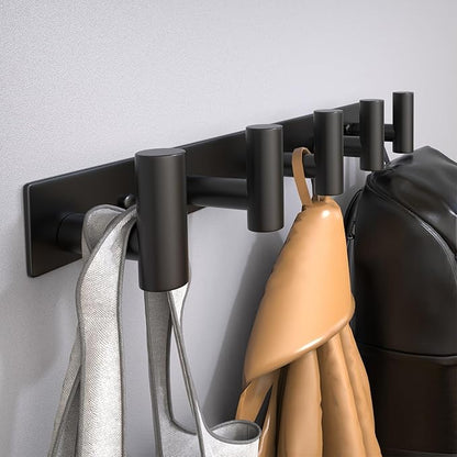 Coat Rack Wall Mounted with 5 Hooks,Heavy Duty Stainless Steel Wall Hooks for Towel Coat Bag, Hat Rack Coat Hanger Coat Hooks Towel Racks for Bathroom Entryway Kitchen Hotel (Black, 2 Packs)