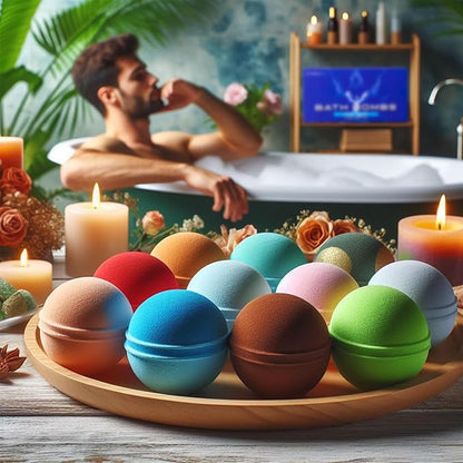 Bath Bombs for Men - Gift Set of 18 Scented Handmade Natural Bath Bombs of 2.5 oz w/Essential Oils, Unique Manly Scents, for Boyfriend, Husband, Father - 18 Pack