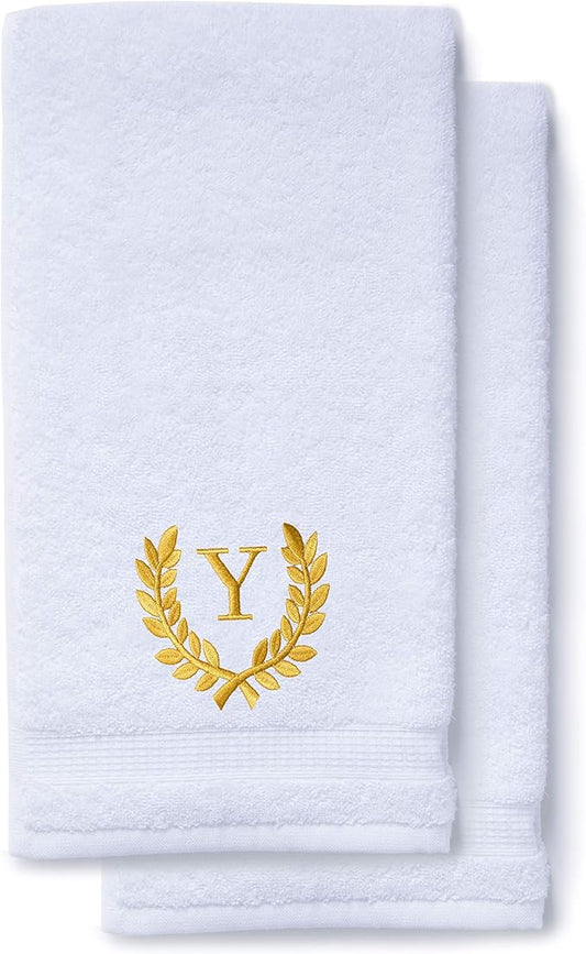 Decorative and Monogrammed Hand Towels for Bathroom Kitchen Makeup | Personalized Gift for Wedding-Bridal | Roman Font Custom Luxury Turkish Towel | Spa Collection, Oversized, 16 X 30 Inch, Set of 2
