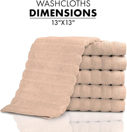 Classic Turkish Towels CTT Luxurious 100% Turkish Cotton Washcloths 6 Pack, Highly Absorbent & Quick Dry, Face Towels Wash Cloths for Hotel, Spa & Gym | 13"x13" (Almond Beige)