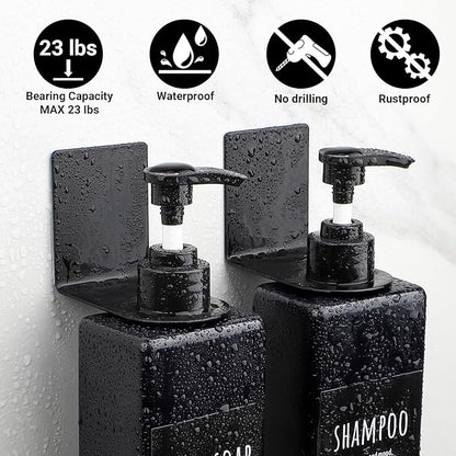 Segbeauty Adhesive Bottle Holder for Soap Dispenser, 3pcs 1.1inch 2.8cm Drill-Free Shower Shampoo Holder, Stainless Wall Mounted Hanging Rack for Hotel Toilet Kitchen, Black