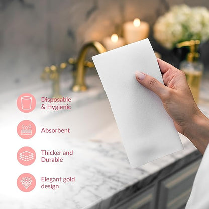 Prestee 100 Linen Feel Disposable Paper Towels - Hand Towels for Bathroom - Cloth-Like Napkins for Weddings, Events, and Dinners - Paper Napkins Ideal for Home, Office - White, 12 x 17 Inches