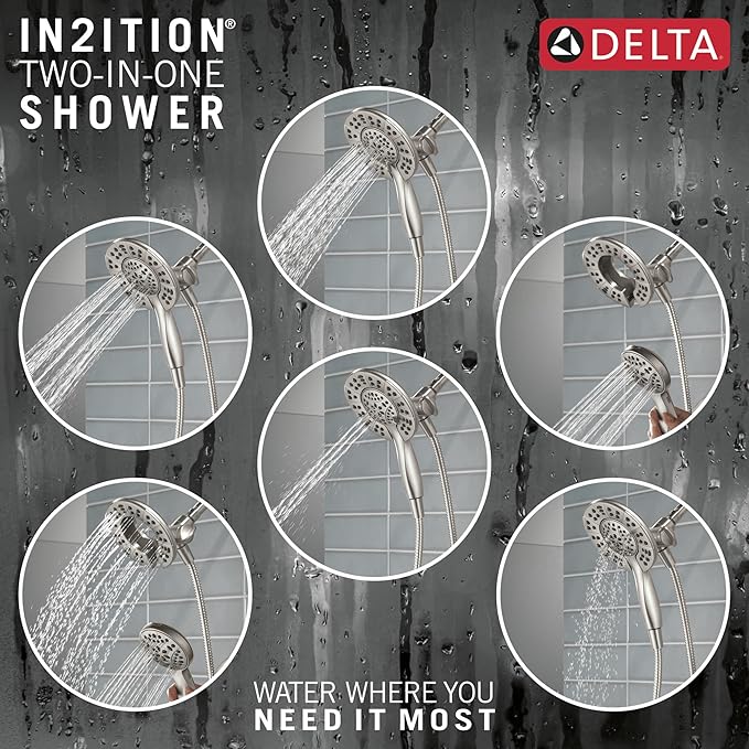 Delta Faucet Albion 14 Series Single-Handle Tub and Shower Faucet Set, Brushed Nickel Shower Trim with In2ition 2-in-1 Dual Shower Head, Spotshield Brushed Nickel T144855-SP-I (Valve Not Included)