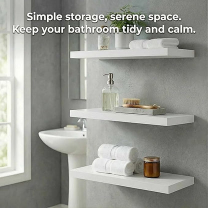 SAUMONIERES Floating Shelves Wall Shelf Solid Wood for Bathroom Bedroom Kitchen Set of 3, White Wall Shelves