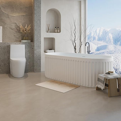 67" Freestanding Solid Surface Bathtub, Luxury Engineered Stone Resin Freestanding Soaking Bathtub with Overflow and Pop-up Drain cUPC Certified, Matte White