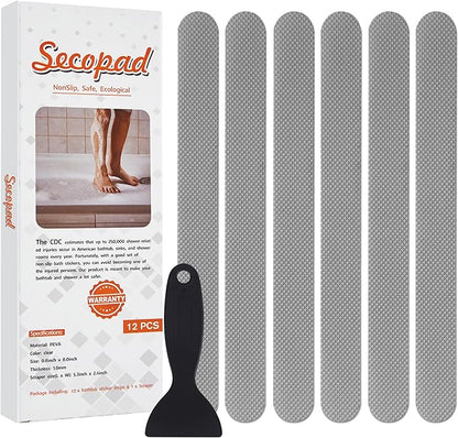 Non-Slip Bathtub Stickers,24 PCS Safety Bathroom Tubs Showers Treads Adhesive Decals Scraper (Gray)